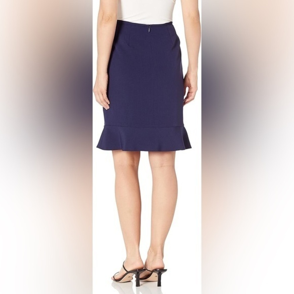 Escada Classic Sapphire Navy Blue Back Ruffle Work Pencil Skirt Designer Luxury